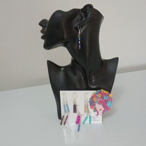 Handmade Crystal Beaded Dangle Earrings 2” Drop Lightweight Set of 7